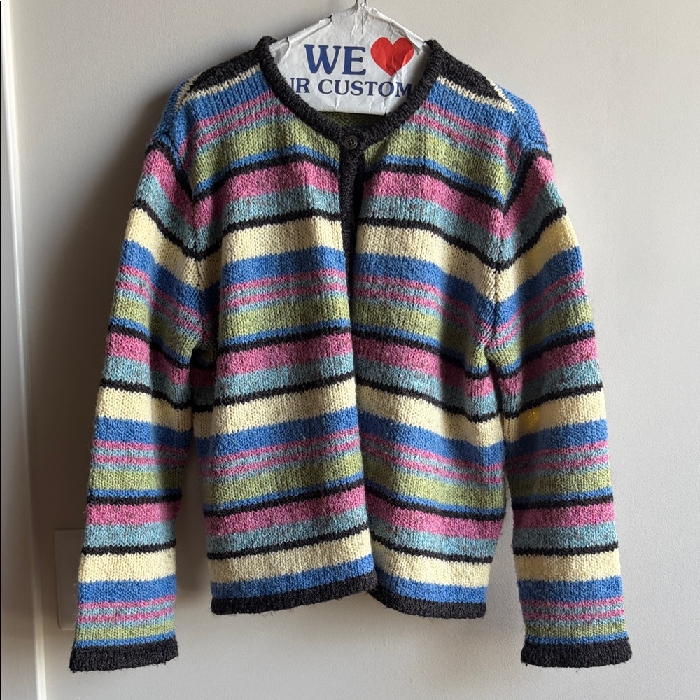 Striped Knit Women’s Cardigan Jacket in Cream, Pink, Blue